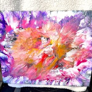 Vibrant Abstract acrylic, stretched Canvas Art - Pink, Purple, and Gold